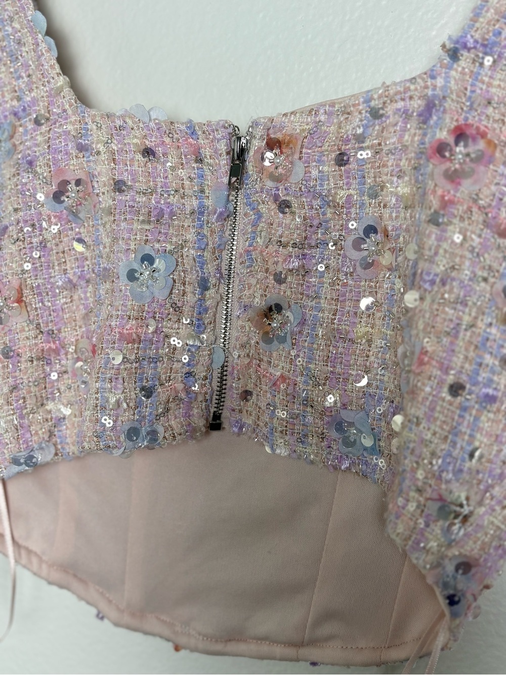 Altar'd State Ella Floral Sequin Tweed Corset in Pastel Pink-multi Size XS - Picture 5 of 9